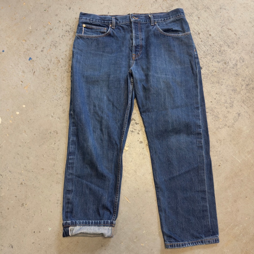 Brave Star Mens Selvedge Denim Jeans Dark Wash Straight Leg Button Fly 38x28